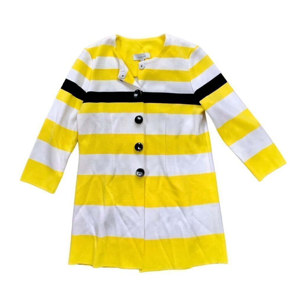 MISOOK Knit Yellow STRIPED Coat Jacket 60s Look Small